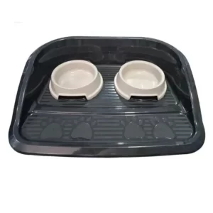 Plateau en plastique avec 2 bols pour chats et petits chiens