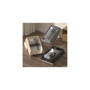 Grand bac à litière semi-fermé en inox pour chat – 60 x 40 cm
